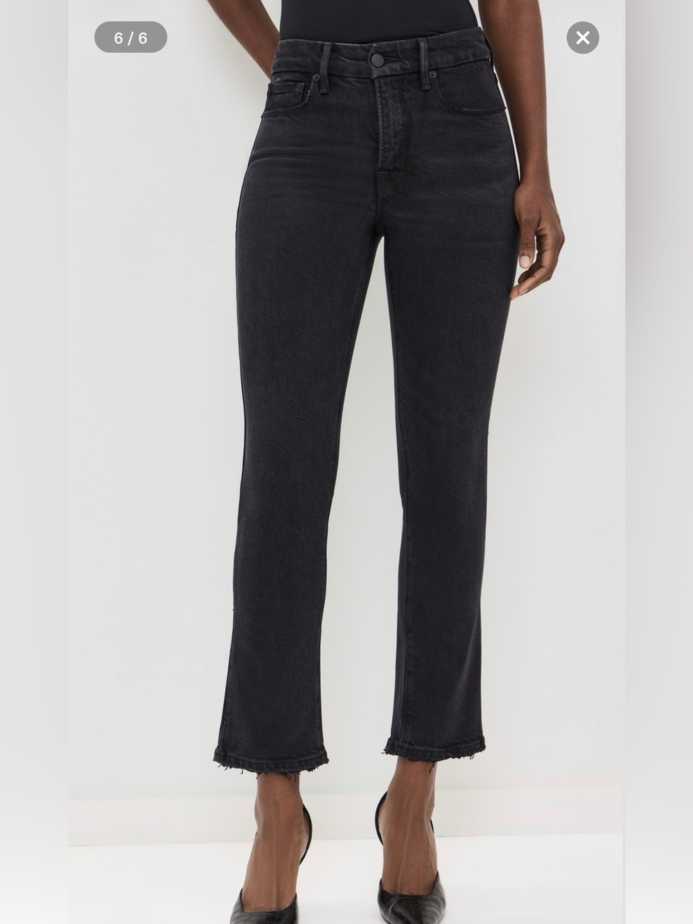 Good American Soft-Tech Good Legs Straight Jeans 00 Black340 Raw Hem Mid Rise